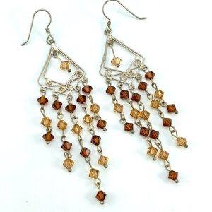 Stunning Sterling Silver Swarovski Crystal Chandelier Earrings Brown & Champagne
